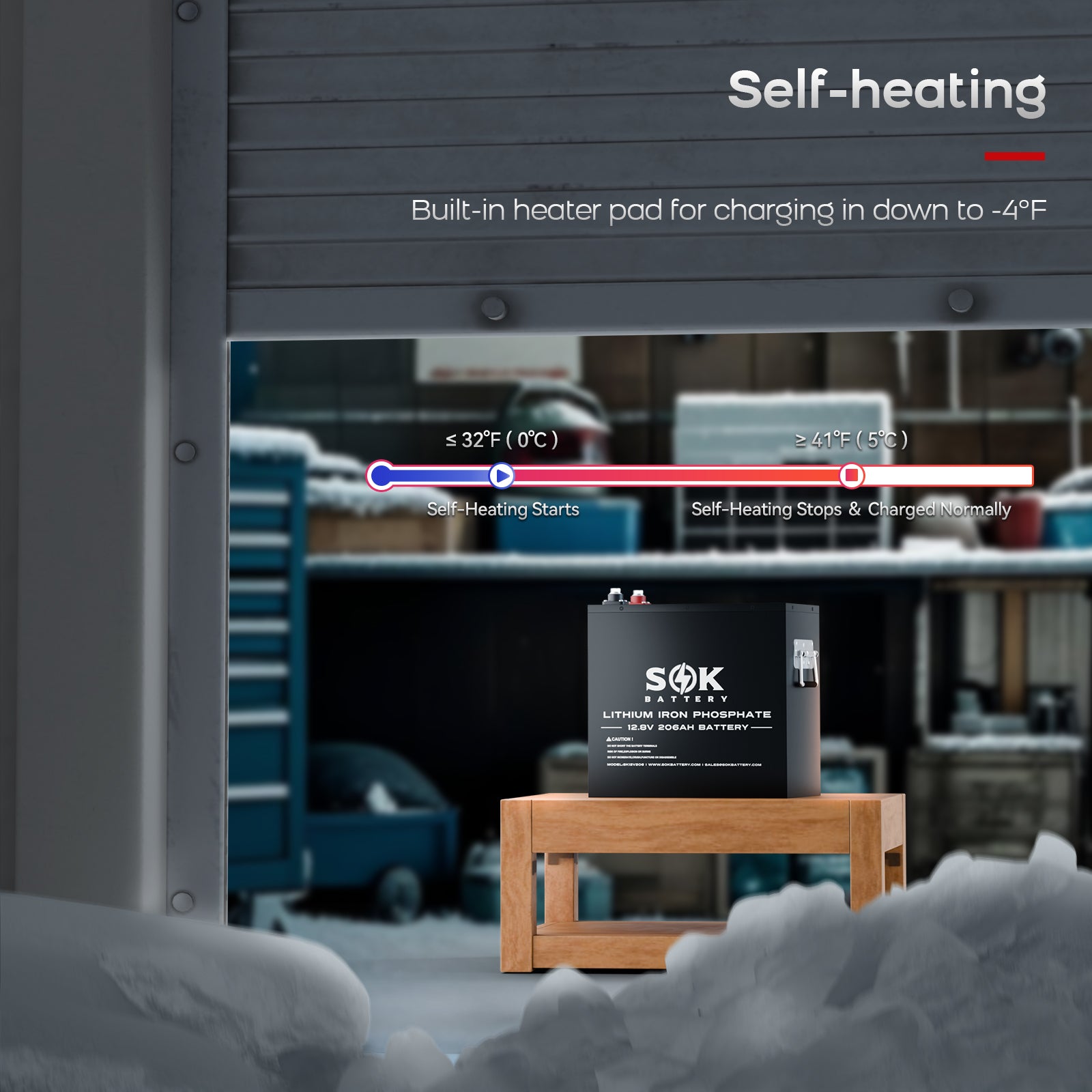 SK12V206H | 12V 206Ah LiFePO4 Battery Bluetooth&Built-in heater